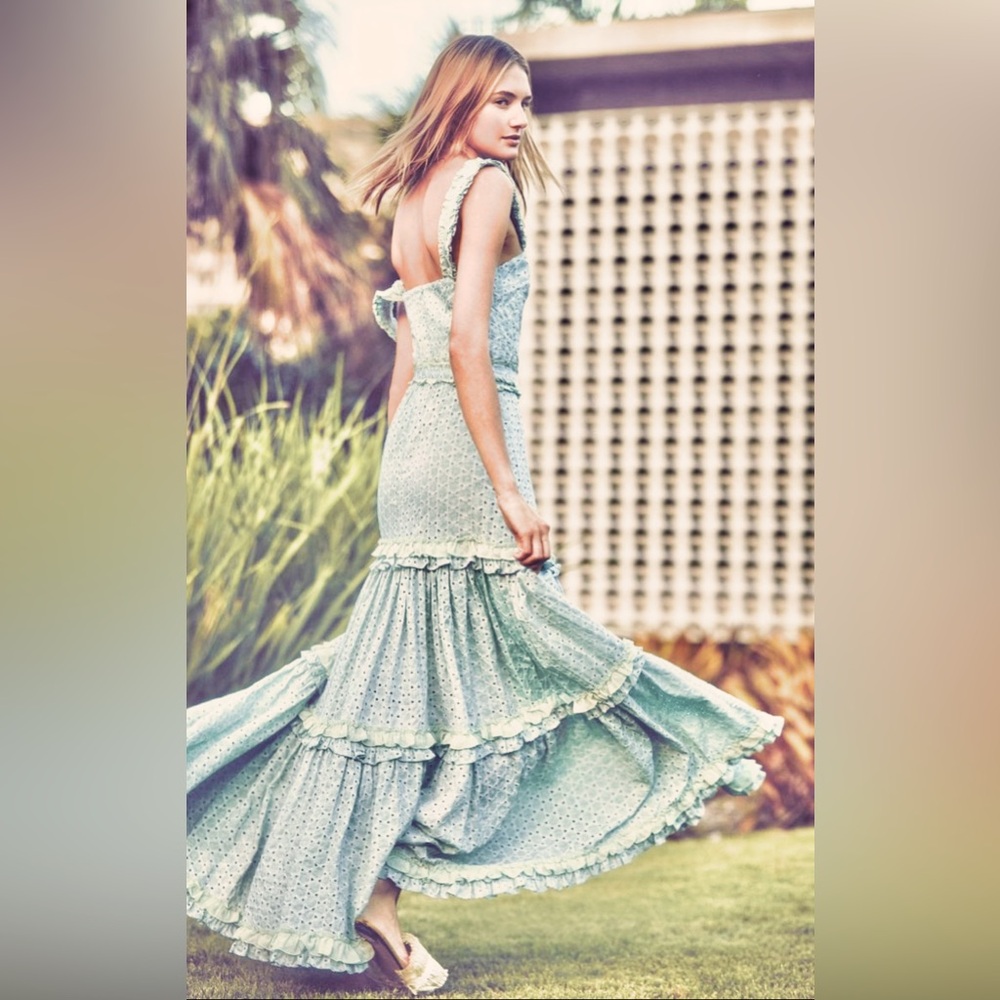 NWT Alexis Sage Green ‘Milada’ Ruffled Broderie Anglaise Maxi Dress, Size XL